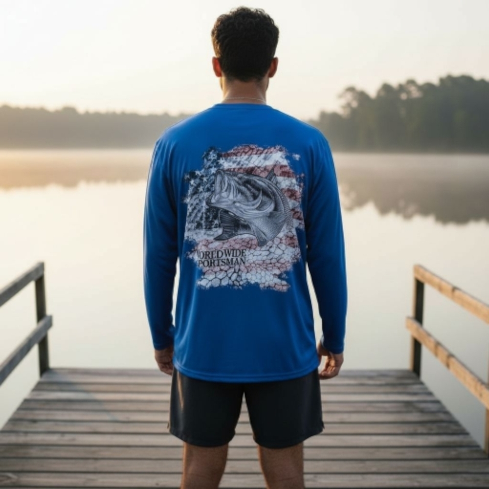 EUC World Wide Sportsman Sz. M Blue/Large Fish‎ Graphic Long Sleeve Shirt - Picture 2 of 10